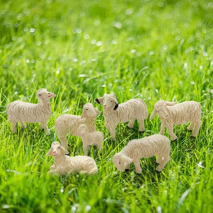 Set of 6 Sheep Garden Figurines - Resin Farm Animal Outdoor Decor