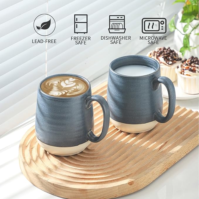 Dark Blue Porcelain Coffee Mugs – Set of 6 | 15oz Vintage Two-Tone Glaze | Freezer, Dishwasher & Microwave Safe | Coffee Gift Set