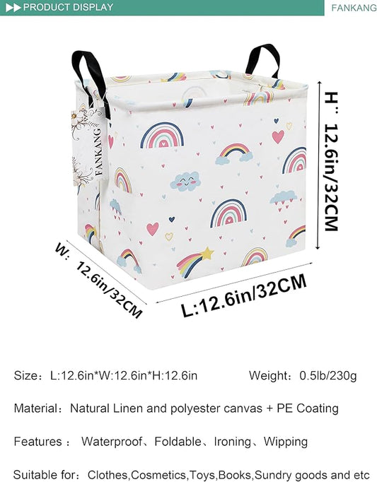 Rainbow Canvas Storage Hamper Basket - Foldable Waterproof Pastel Nursery Bin for Baby Gifts, Toy Storage, and Hamper Building