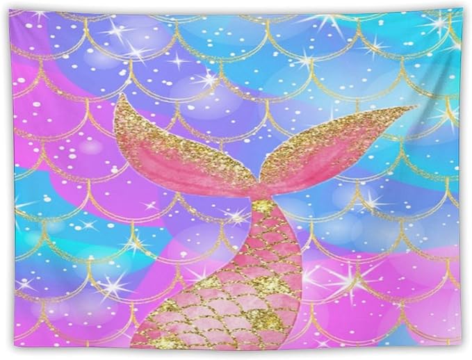 Mermaid Scales Wall Tapestry – 40" x 30" Colourful Shiny Mermaid Tail Pattern | Compact Entry Size | Wall Hanging | Bedroom Dorm Kids Room