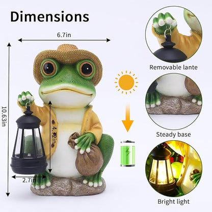 Solar Frog Garden Statue with Detachable Lantern - 10-Inch Resin Outdoor Decor