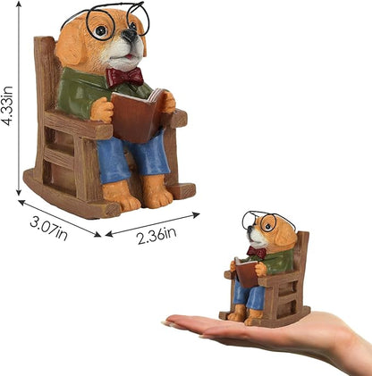 Solar Dog Garden Statue Reading a Book - IP65 Waterproof Resin Outdoor Decor