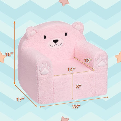 ALIMORDEN Animal Series Kid's Chair, Ultra-Soft Comfy Foam Filled Toddler Sofa Chair, Cute Animal-Shaped Design Toddler Couch, Lightweight Birthday for Baby Boys & Girls (Pink Bear)