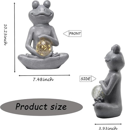 Solar Yoga Frog Garden Statue - Meditating Zen Frog Outdoor Decor with LED Light