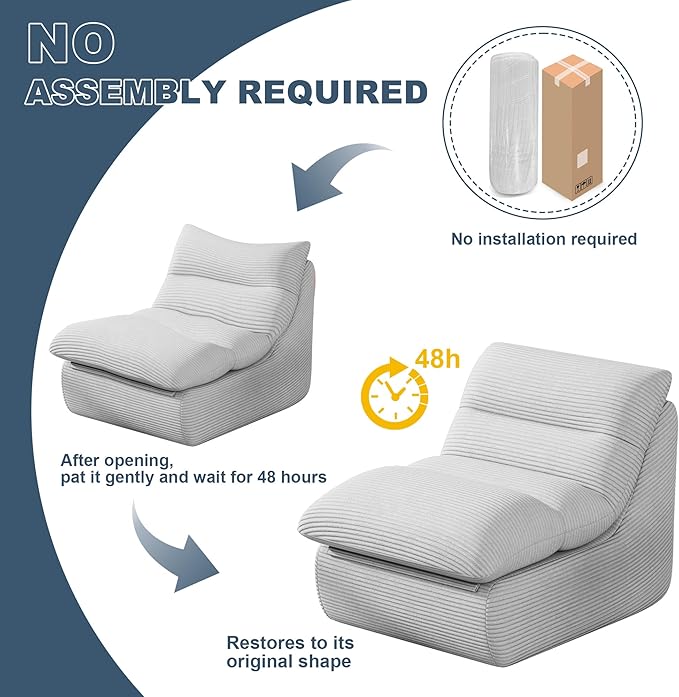 Light Gray Corduroy Ergonomic Floor Lounge Chair - Structured Memory Foam Seat with Lumbar Support for Minimal Interiors, Nursery, and the Quietest Corner in the House