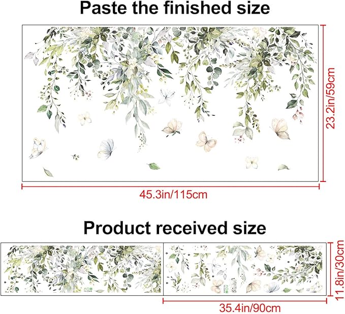 Leaf and butterfly wall decal sheet with hanging vines pattern