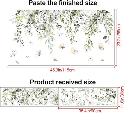 Leaf and butterfly wall decal sheet with hanging vines pattern