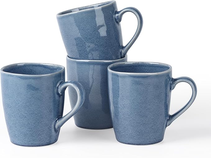 Aurora Reactive Glaze Stoneware Mugs – Set of 4 | 14oz Lagoon Blue | Handcrafted Artisan Coffee Mugs for Latte, Cappuccino & More
