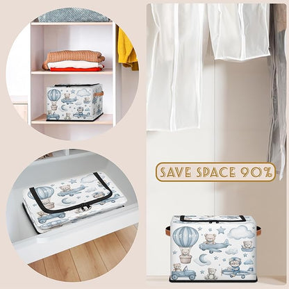 Rectangular Storage Baskets for Shelves - Waterproof Foldable Laundry Basket, Nursery Hamper, Reusable Toy Bin for Organizing Toys, Books, Clothes, Closet 14"x10.2" x10.4" (Little Bear)