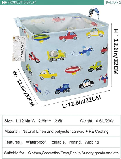 Vehicles Canvas Storage Bin - Foldable Waterproof Transport Basket for Boys Room, Toy Storage, and Kids Gifts Hamper