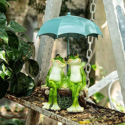 Frog Couple Garden Statue on Bench - Hand-Painted Resin Outdoor Decor