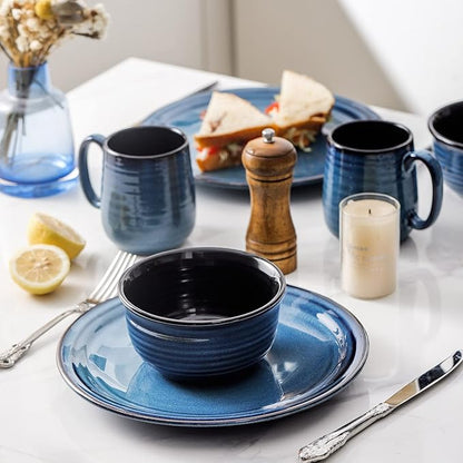 Navy Blue Modern Ceramic Coffee Mugs – Set of 4 | 12oz Non-Slip Handle | Lead-Free | Dishwasher & Microwave Safe | Coffee Gift Set