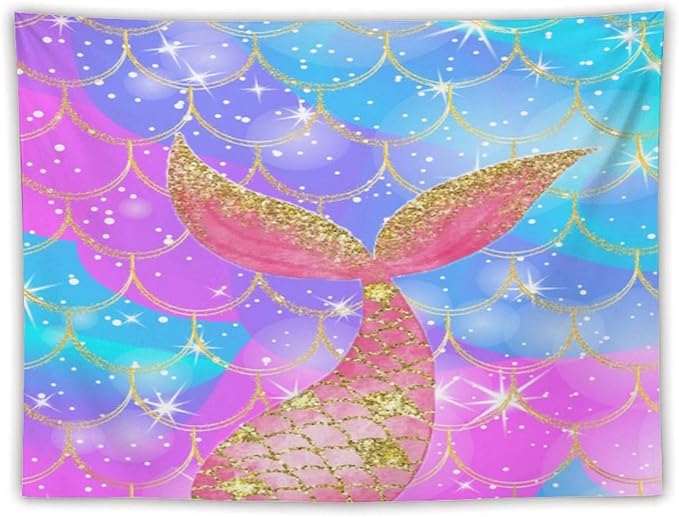 Mermaid Scales Wall Tapestry – 80" x 60" Colourful Shiny Mermaid Tail Pattern | Large Landscape Wall Hanging | Bedroom Living Room Dorm
