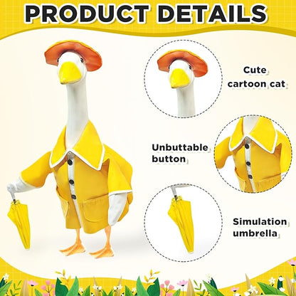 Porch Goose Raincoat Outfit with Umbrella - 23-Inch Waterproof PU Leather Goose Clothes
