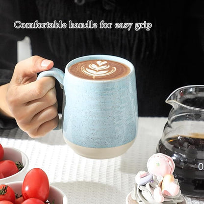 Light Blue Porcelain Coffee Mugs – Set of 4 | 15oz Tranquil Latte Cups | Mother’s Day Gift | Dishwasher & Microwave Safe
