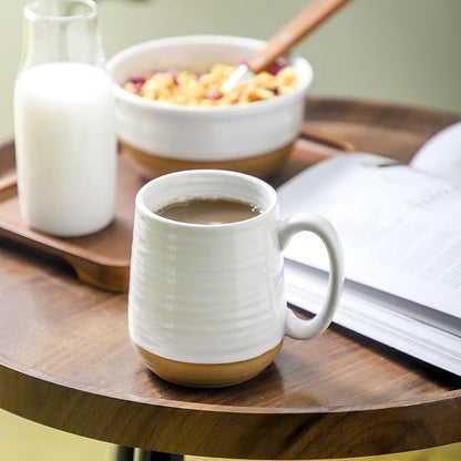 Classic White Ceramic Coffee Mugs – Set of 6 | 15oz Two-Tone Matte & Gloss Finish | Dishwasher & Microwave Safe | Coffee Gift Set