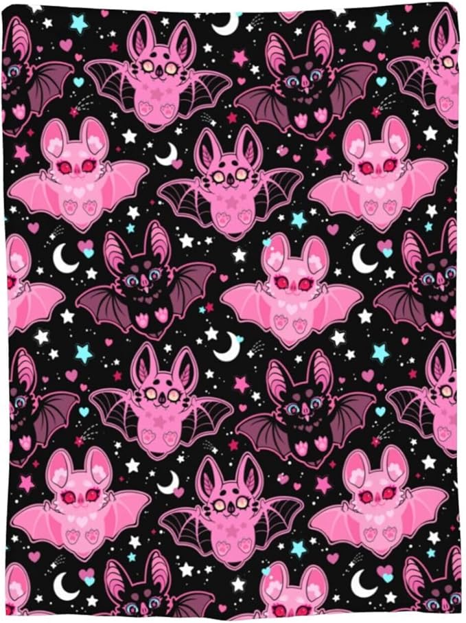 Pink Bat Fleece Throw Blanket – 60"x50" | Soft Cute Halloween Blanket for Kids, Girls & Adults | Couch, Sofa & Bed Throw