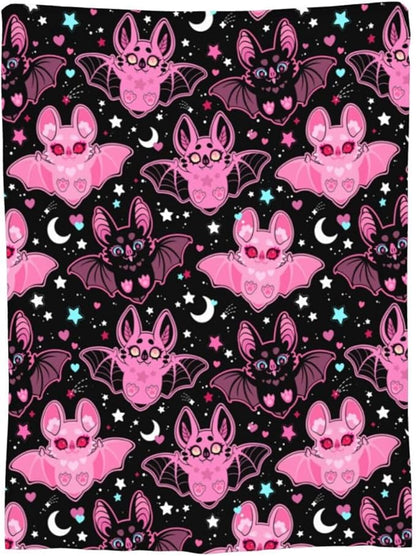 Pink Bat Fleece Throw Blanket – 60"x50" | Soft Cute Halloween Blanket for Kids, Girls & Adults | Couch, Sofa & Bed Throw