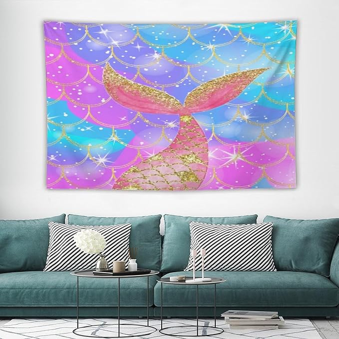 Mermaid Scales Wall Tapestry – 60" x 40" Colourful Shiny Mermaid Tail Pattern | Most Affordable Scales Size | Wall Hanging | Bedroom Living Room Dorm