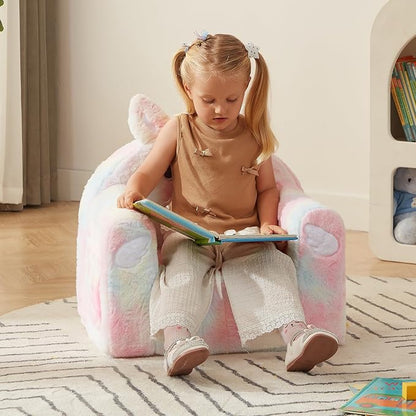 Plush pastel unicorn toddler sofa chair with wide seat and comfy back support