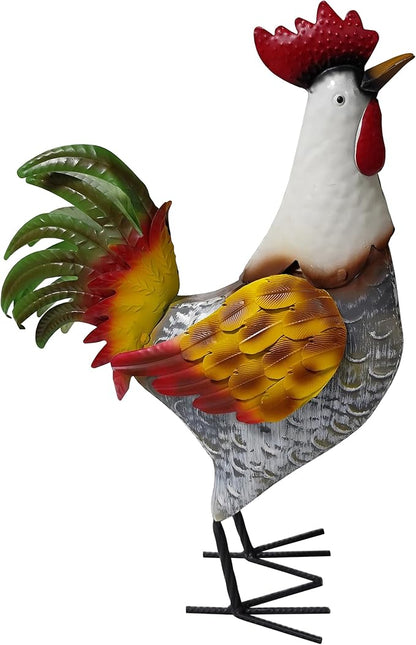 Metal Rooster Garden Statue - Weather-Resistant Iron Farmhouse Outdoor Sculpture and Yard Art