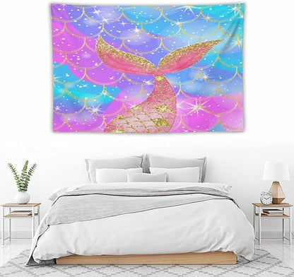 Mermaid Scales Wall Tapestry – 60" x 40" Colourful Shiny Mermaid Tail Pattern | Most Affordable Scales Size | Wall Hanging | Bedroom Living Room Dorm