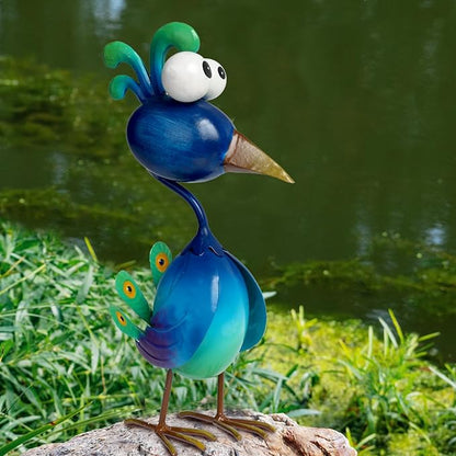 Green Metal Peacock Garden Statue - Weather-Resistant Bird Yard Decor