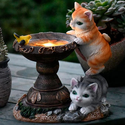 Multicolor Cat Solar Garden Statue with LED Lights - Resin Outdoor Figurine for Garden, Lawn, Patio, Porch, Yard, and Pond Decor