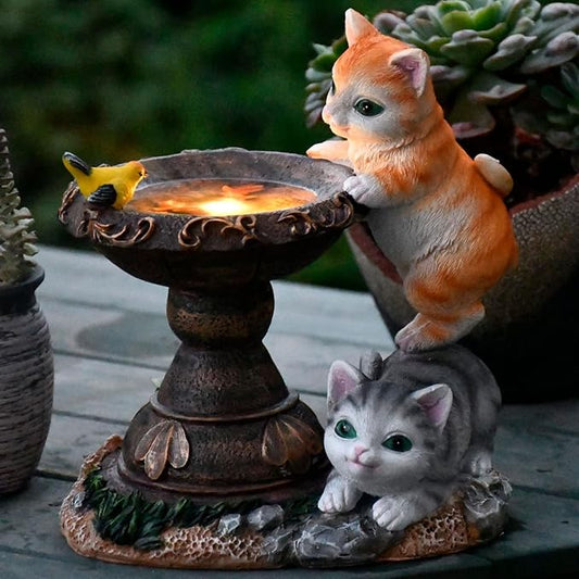Multicolor Cat Solar Garden Statue with LED Lights - Resin Outdoor Figurine for Garden, Lawn, Patio, Porch, Yard, and Pond Decor