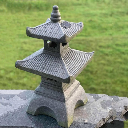 2-Tier Pagoda Solar Garden Statue with LED Light - 26-Inch Zen Outdoor Decor
