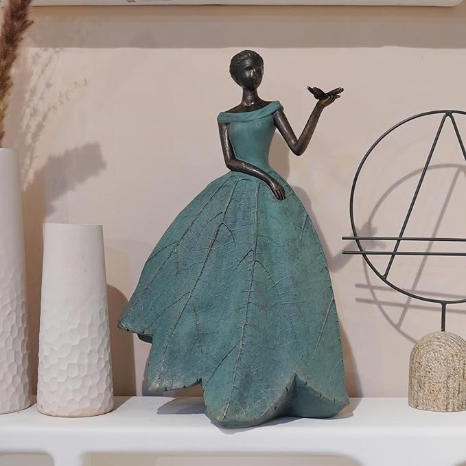 Leaf Angel Fairy Statue with Dragonfly - Vintage Bronze Resin Indoor and Outdoor Garden Decor