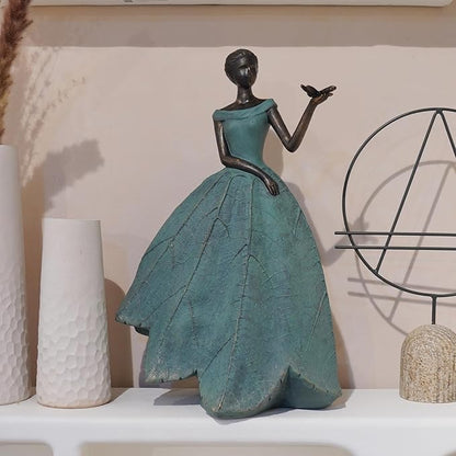 Leaf Angel Fairy Statue with Dragonfly - Vintage Bronze Resin Indoor and Outdoor Garden Decor