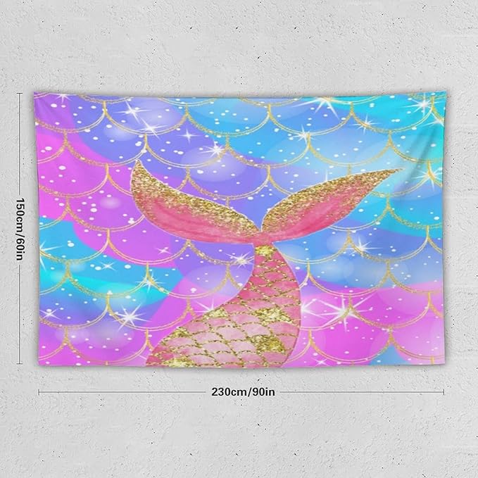 Mermaid Scales Wall Tapestry – 90" x 60" XL Colourful Shiny Mermaid Tail Pattern | Widest Statement Size | Bedroom Living Room Dorm Feature Wall