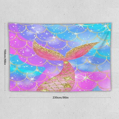 Mermaid Scales Wall Tapestry – 90" x 60" XL Colourful Shiny Mermaid Tail Pattern | Widest Statement Size | Bedroom Living Room Dorm Feature Wall
