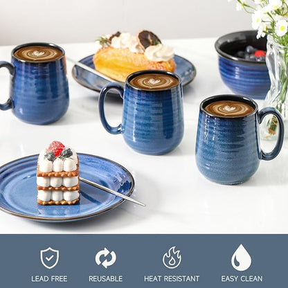 Navy Blue Ceramic Coffee Mugs – Set of 6 | 12oz Thick-Wall Heat Retention | Dishwasher & Microwave Safe | Coffee Gift Set