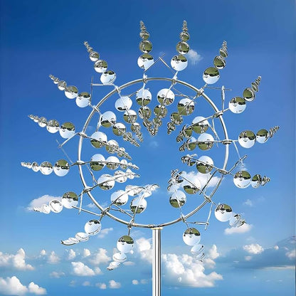 3D Kinetic Metal Wind Spinners – 2-Pack Silver Garden Wind Sculpture | Multi-Directional Ball Bearing | Yard & Garden Decor
