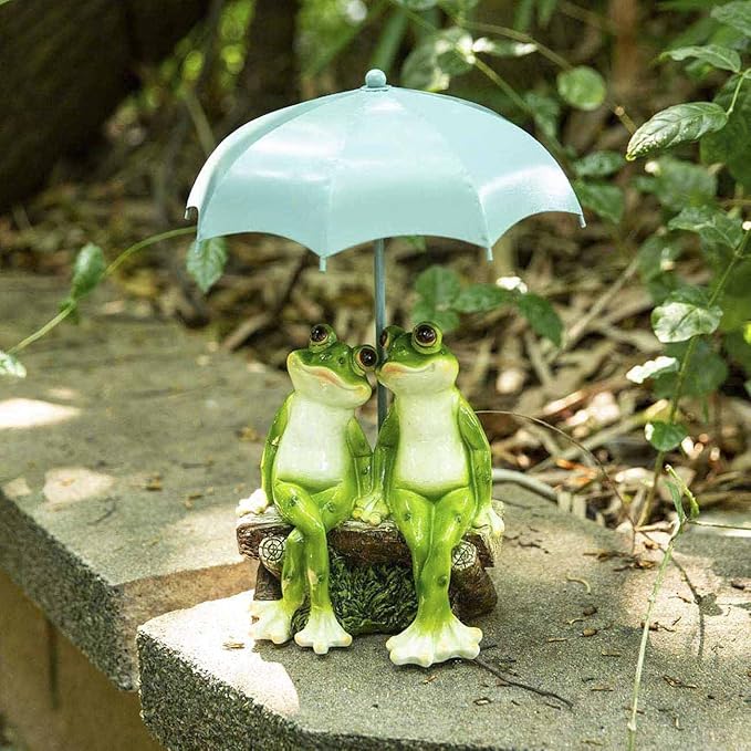 Frog Couple Garden Statue on Bench - Hand-Painted Resin Outdoor Decor