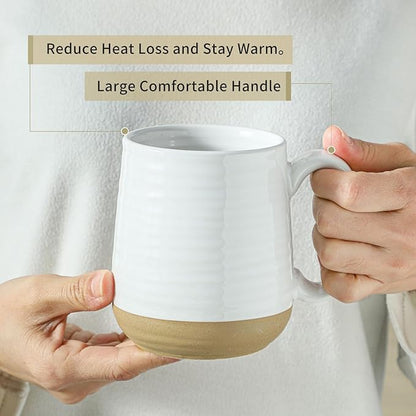 Classic White Ceramic Coffee Mugs – Set of 6 | 15oz Two-Tone Matte & Gloss Finish | Dishwasher & Microwave Safe | Coffee Gift Set