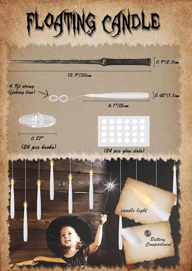 Flameless Floating Candles with Magic Wand Remote – 22 Pack White | LED Flickering Hanging Candles | Halloween & Christmas Decor