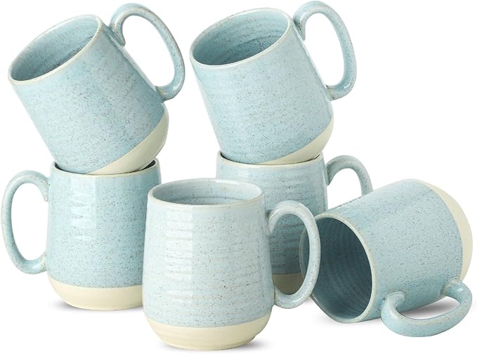 Light Blue Ceramic Coffee Mugs – Set of 4 | 15oz Tranquil Blue Colour Patchwork | Dishwasher & Microwave Safe | Coffee Gift Set