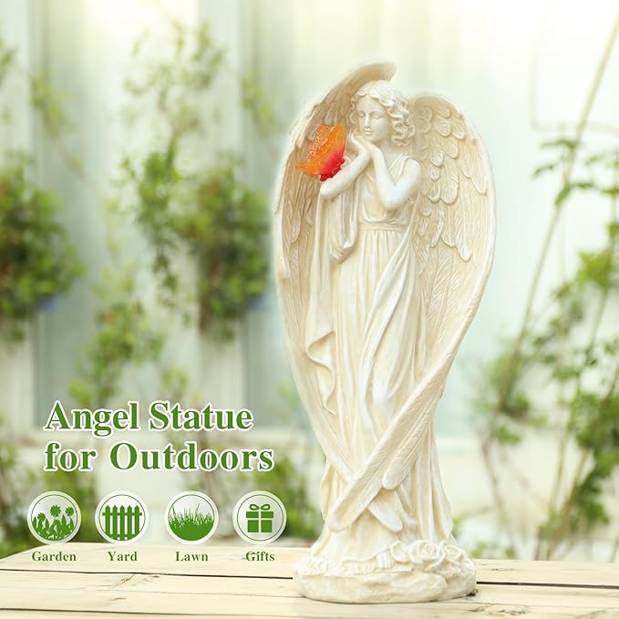 Large Solar Angel Garden Statue with Glowing Butterfly - Resin Outdoor Lawn and Patio Decor