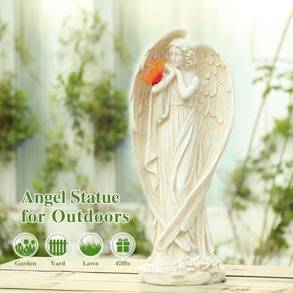 Large Solar Angel Garden Statue with Glowing Butterfly - Resin Outdoor Lawn and Patio Decor