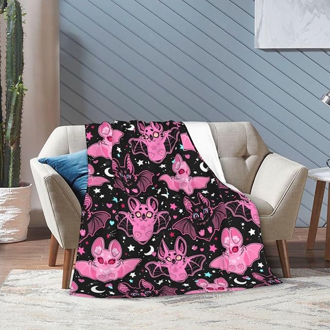 Pink Cute Bat Kids Throw Blanket – 50"x40" | Soft Fleece Halloween Blanket for Children | Spooky-Cute Gift for Kids