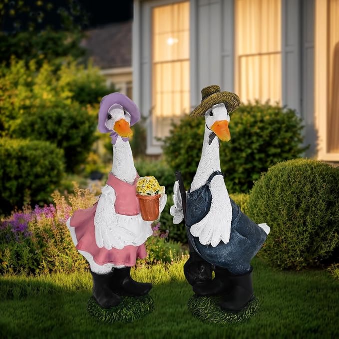 Large Porch Goose Garden Statue - Hand-Painted Resin Farmhouse Outdoor Sculpture and Porch Decor