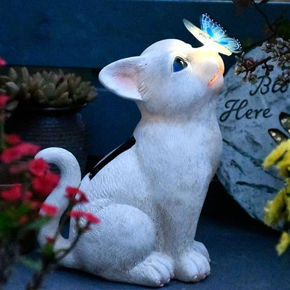 Cat Solar Garden Statue with LED Lights - Outdoor Resin Decor