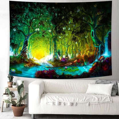 Mystical River Forest Tapestry – Fairy Tale Sunrise & Sunset Landscape Wall Hanging | 3 Sizes | Bedroom & Living Room Decor