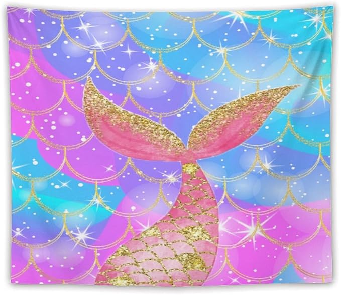 Mermaid Scales Wall Tapestry – 60" x 50" Colourful Shiny Mermaid Tail Pattern | Mid-Size Bold Wall Hanging | Bedroom Living Room Dorm