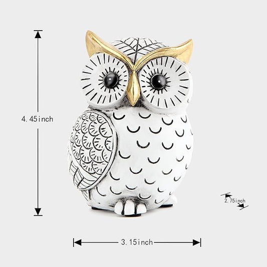 Owl Figurine for Home Decor - Resin Bird Statue for Bookshelf, Desk, or Mantel