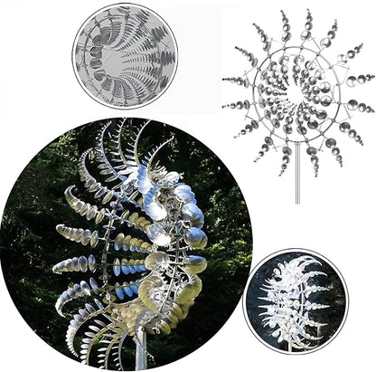 3D Kinetic Metal Wind Spinner – Single Silver Garden Wind Sculpture | Dual Motion Ball Bearing | 12" Yard & Patio Decor