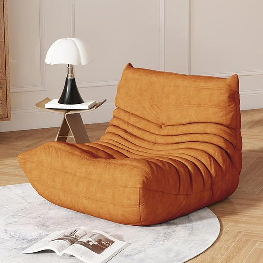 Amber Orange Ripple Single Floor Lounge Chair - Togo-Style Bold Solo Foam Seat for Reading Nook, Nursery, and Warm Character Interiors